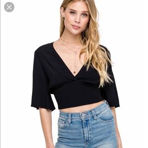 NWT: ASTR Black Flared Sleeve Banded Crop Top